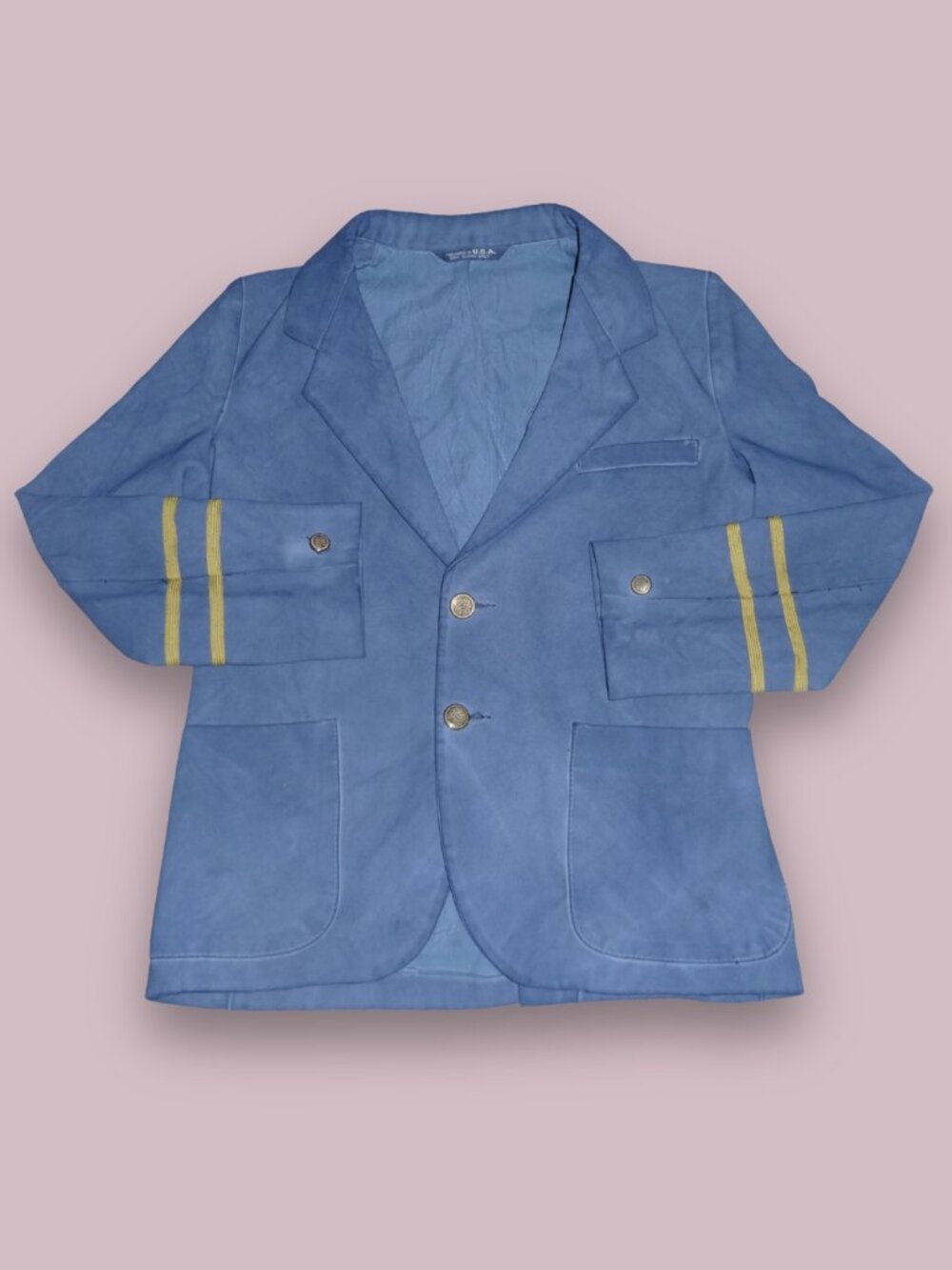 H&M Classics Blazer Blue with Gold Stripes & Gold Button Details and 3/4 Sleeves
